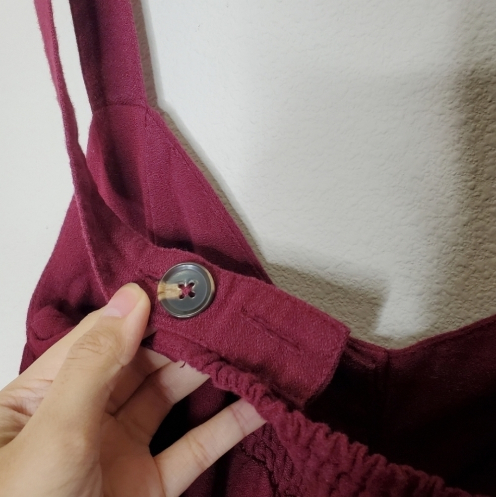 Wild Fable Maroon Berry Button Front Tie Back Flare Wide Leg Jumpsuit - Picture 8 of 10